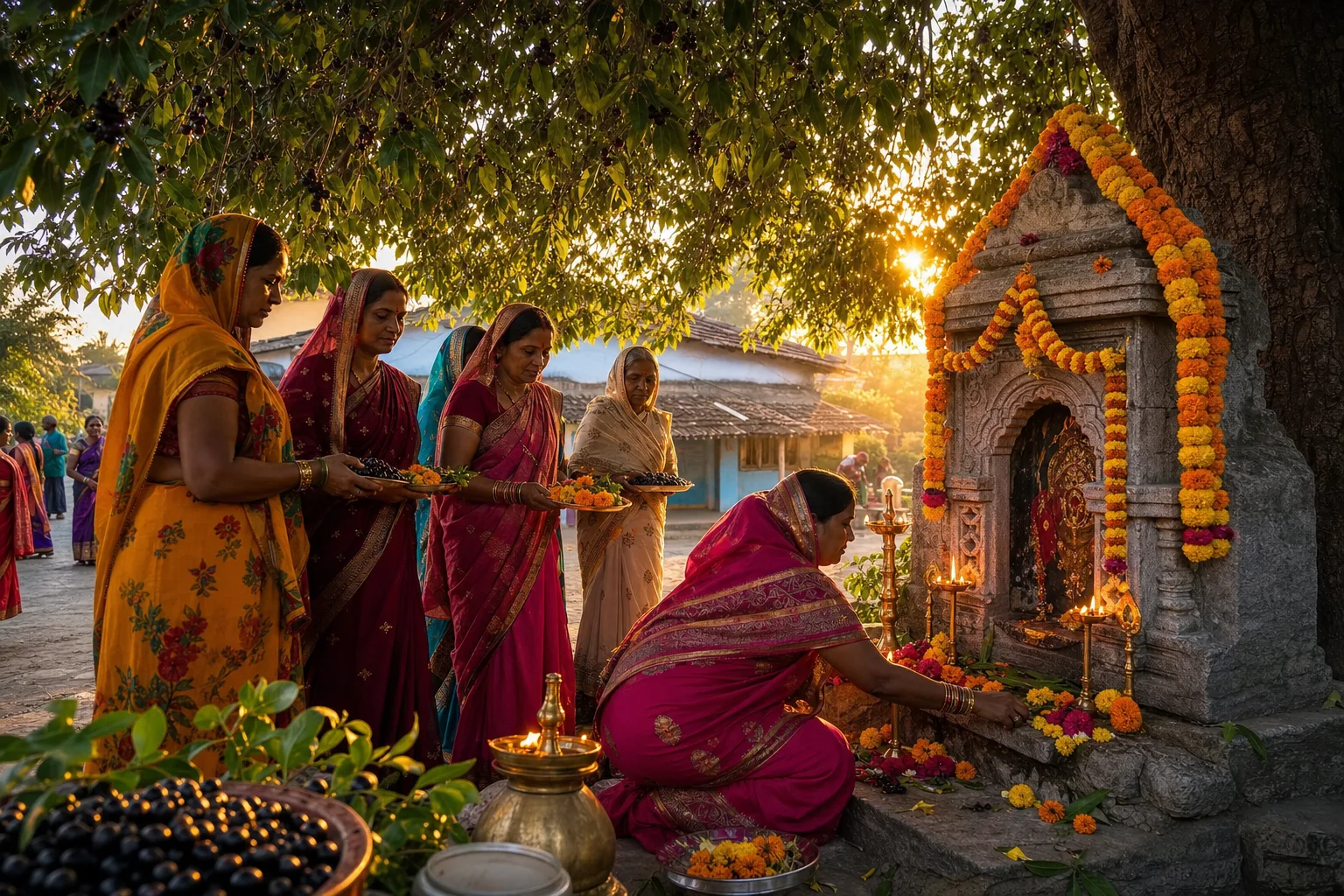Village women offering jamun