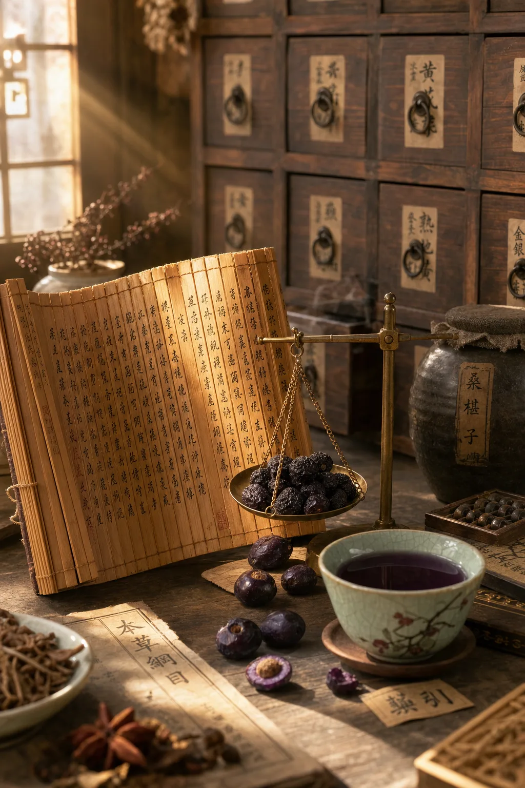 Traditional Chinese apothecary scene
